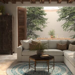 Cyrus Neutral and Blue Custom Round Carpet