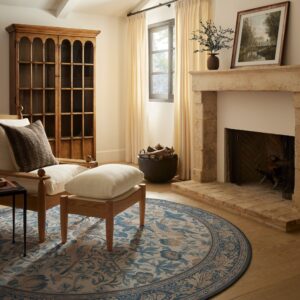 Strawberry Thief Indigo & Ivory Custom Round Carpet