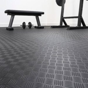 2m x 1.2m Checker 5 Bar Rubber Flooring Roll 3mm Thick Non-Slip Mat for Garage, Gym, Shed